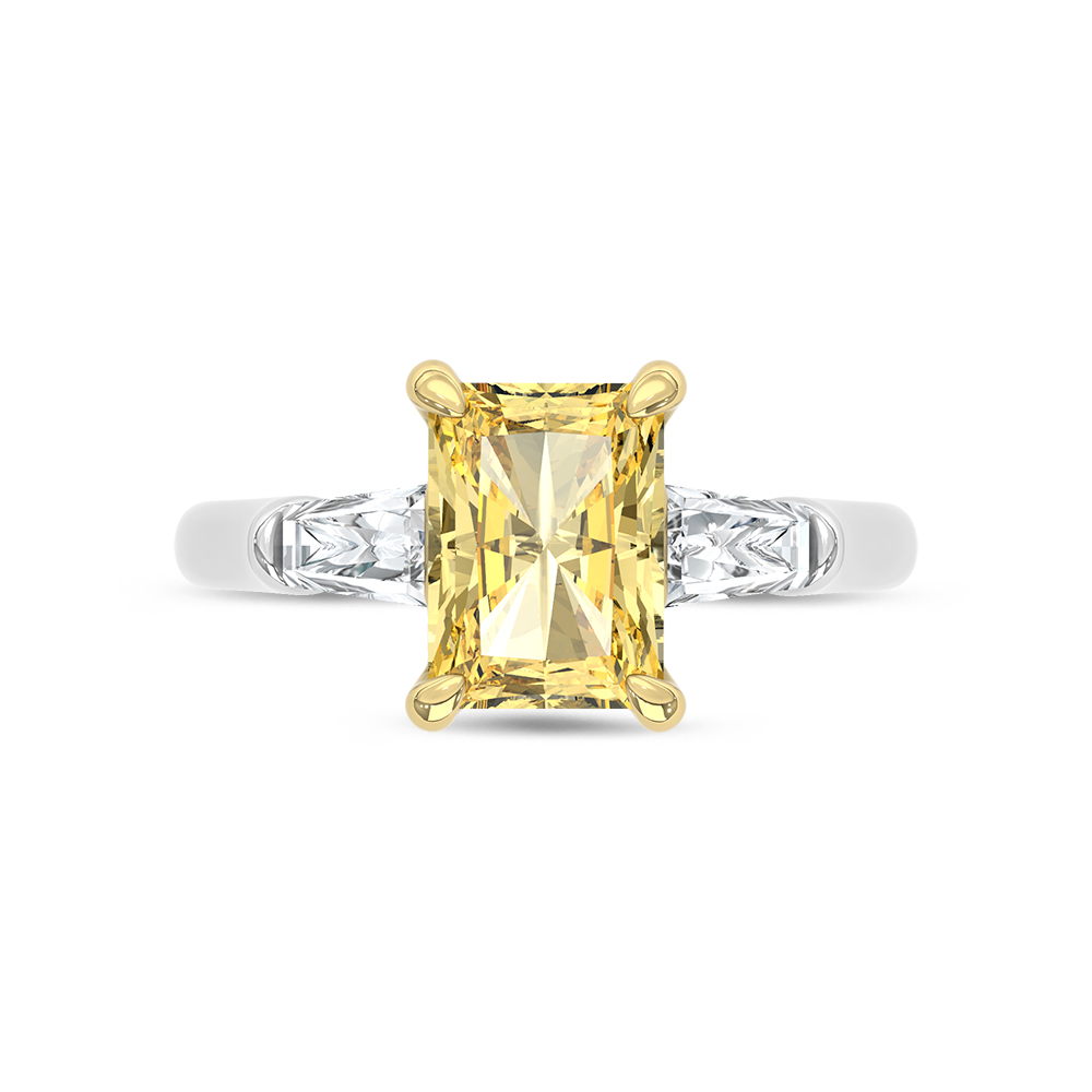 14K Two Tone Lab Grown Diamond Yellow Radiant Shape 2 5/8 Ct.Tw. Engagement Ring (Center 2 CT)