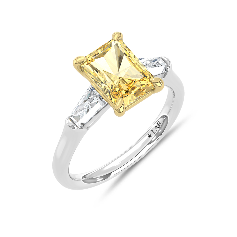 14K Two Tone Lab Grown Diamond Yellow Radiant Shape 2 5/8 Ct.Tw. Engagement Ring (Center 2 CT)
