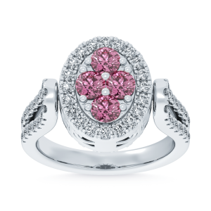 14K White Gold Lab Grown Oval Shape Blue and Pink Diamond 2 3/8 Ct.Tw. Flip Ring
