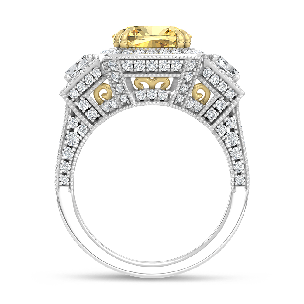 14K Two Tone Lab Grown Diamond 6 1/2 Ct.Tw. Yellow Cushion Engagement Ring (Center 5ct)