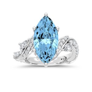 14K White Gold Lab Grown Diamond 4 1/2 Ct.Tw. Blue Marquise Engagement Ring (Center 3 1/2ct)