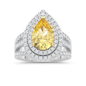 14K Two Tone Gold Lab Grown Diamond 4 1/6 Ct.Tw. Yellow Pear Shape Engagement Ring (Center  3ct)