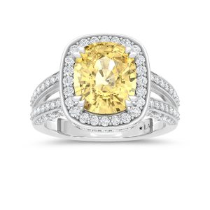 14K White Gold Lab Grown Diamond 6 1/8 Ct.Tw. Yellow Cushion Engagement Ring (Center 5ct)