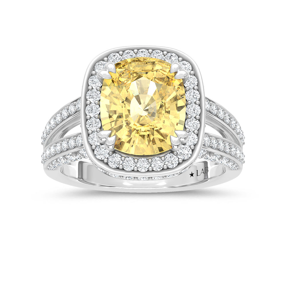 14K White Gold Lab Grown Diamond 6 1/8 Ct.Tw. Yellow Cushion Engagement Ring (Center 5ct)