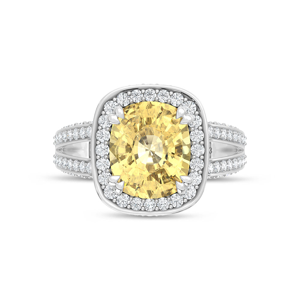 14K White Gold Lab Grown Diamond 6 1/8 Ct.Tw. Yellow Cushion Engagement Ring (Center 5ct)
