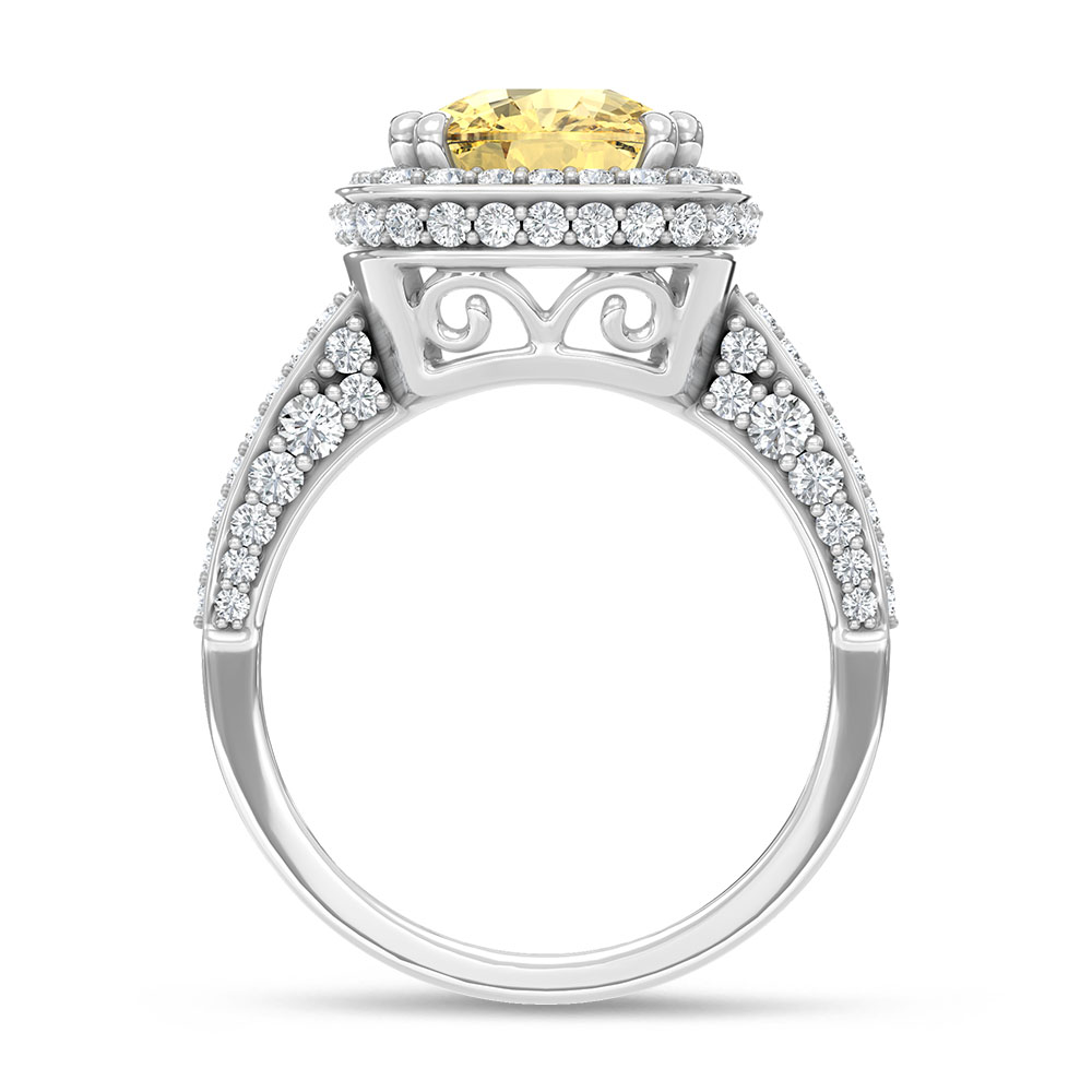 14K White Gold Lab Grown Diamond 6 1/8 Ct.Tw. Yellow Cushion Engagement Ring (Center 5ct)