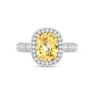 14K Two Tone Gold Lab Grown Diamond 5 5/8 Ct.Tw. Yellow Cushion Engagement Ring (Center 4ct)