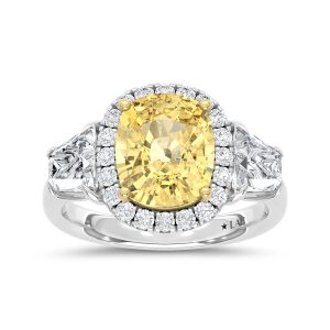 14K Two Tone Gold Lab Grown Diamond 6 Ct.Tw. Yellow Cushion Engagement Ring (Center 4ct)