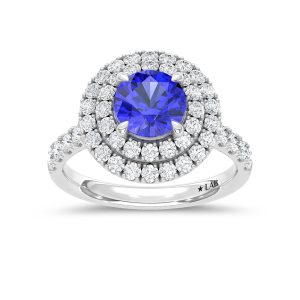 14K White Gold Lab Grown Diamond Blue Round Shape 2 5/8 Ct.Tw. Halo Engagement Ring (Center 2 CT)