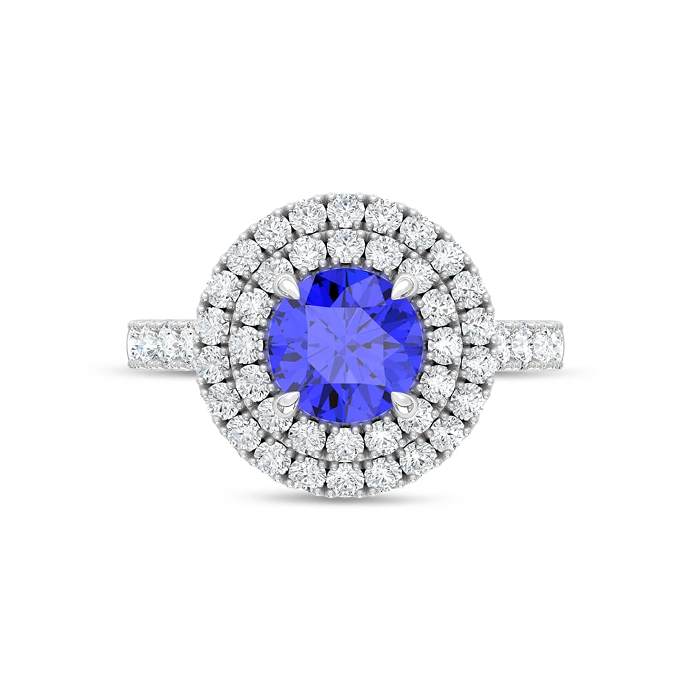 14K White Gold Lab Grown Diamond Blue Round Shape 2 5/8 Ct.Tw. Halo Engagement Ring (Center 2 CT)