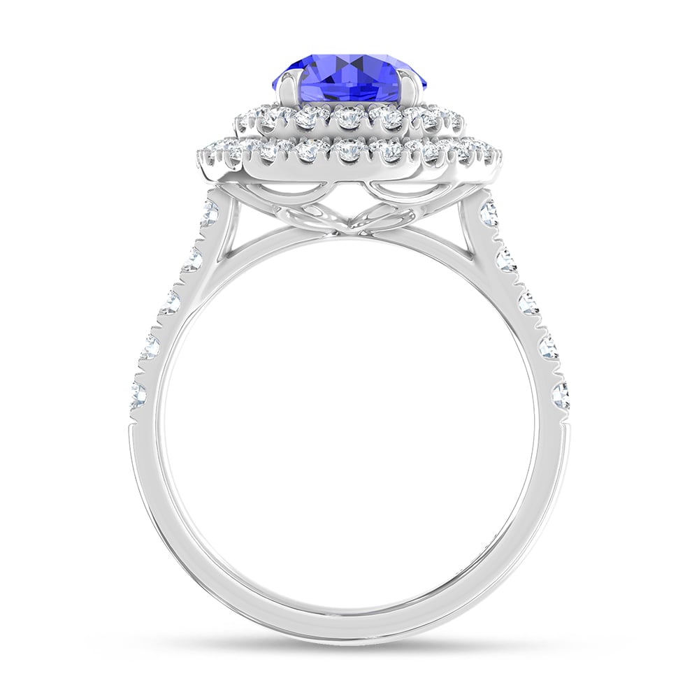 14K White Gold Lab Grown Diamond Blue Round Shape 2 5/8 Ct.Tw. Halo Engagement Ring (Center 2 CT)
