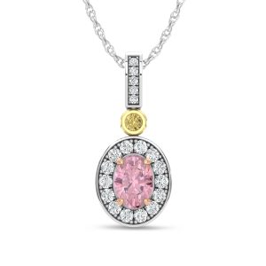 14K Two Tone Lab Grown Diamond 1 1/6 Ct.Tw. Pink Oval Fashion Pendant