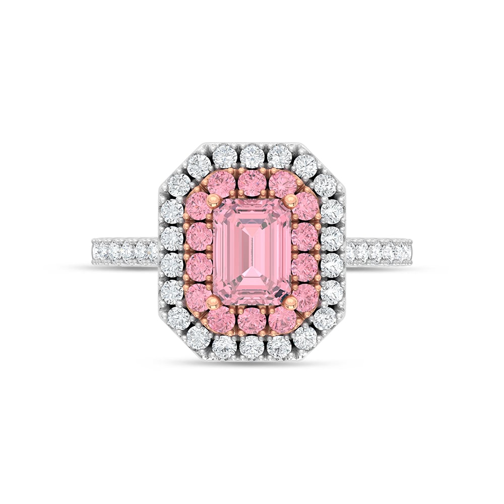 14K Two Tone Lab Grown Diamond 1 7/8 Ct.Tw. Pink Emerald Engagement Ring (Center 1ct)