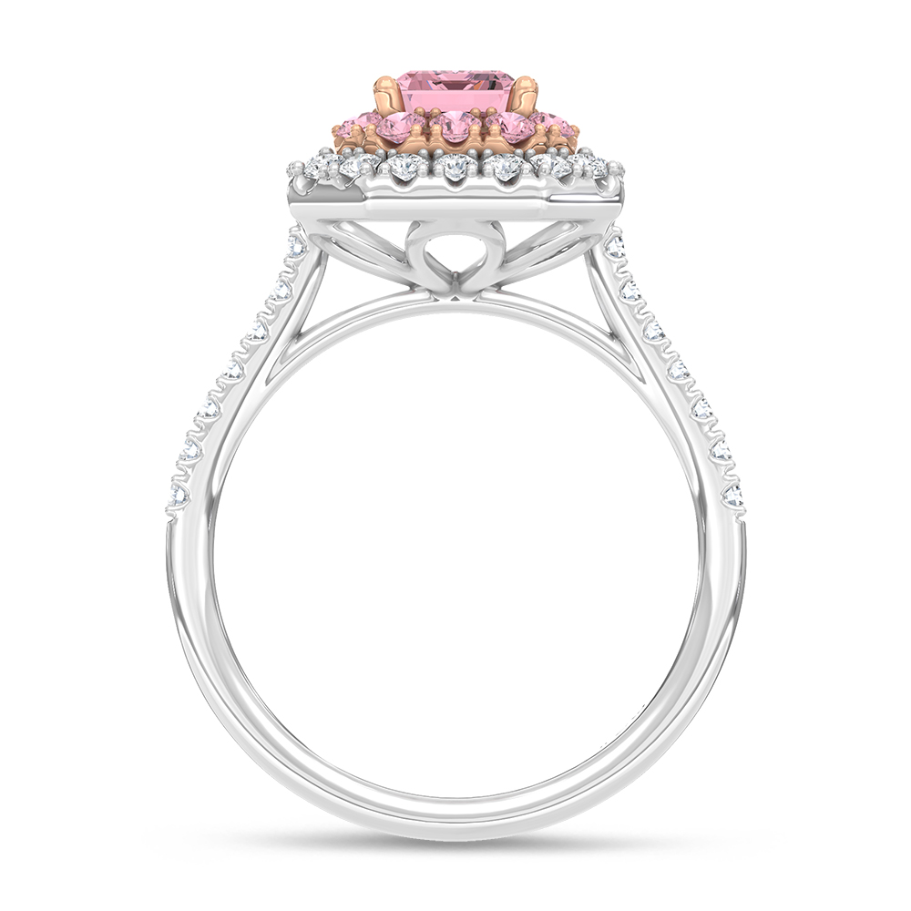 14K Two Tone Lab Grown Diamond 1 7/8 Ct.Tw. Pink Emerald Engagement Ring (Center 1ct)