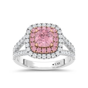 14K Two Tone Lab Grown Diamond 2 1/2 Ct.Tw. Pink Cushion Engagement Ring (Center 1 1/2ct)
