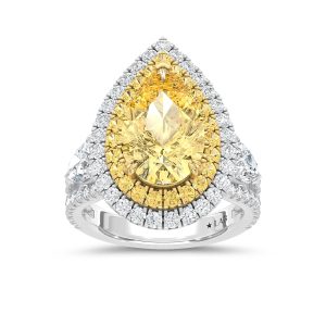 14K Two Tone Lab Grown Diamond 7 3/4 Ct.Tw. Yellow Pear Engagement Ring (Center 5 ct)