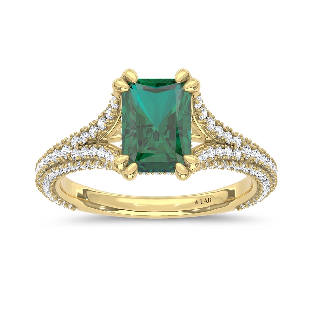 14K Yellow Gold Lab Grown Diamond 2 3/4 Ct.Tw. Green Radiant Engagement Ring (Center 2 ct)