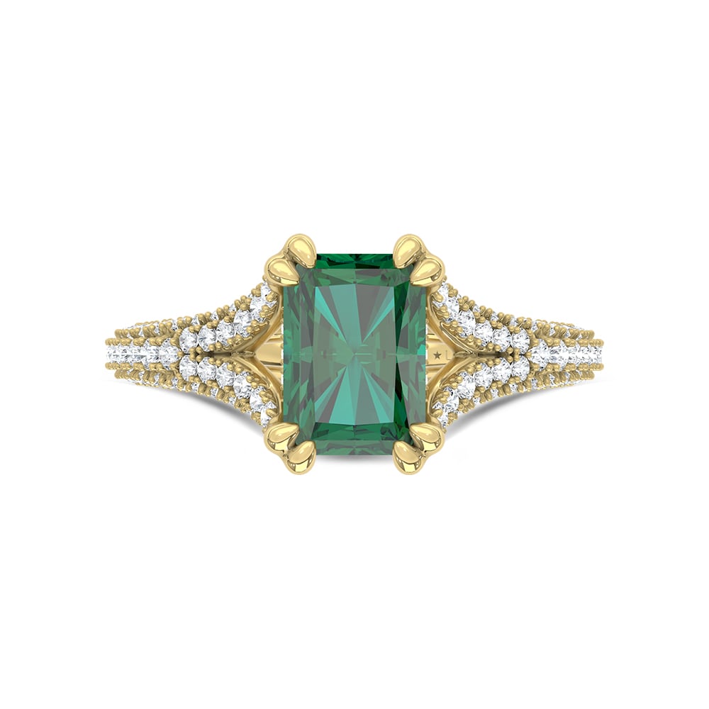 14K Yellow Gold Lab Grown Diamond 2 3/4 Ct.Tw. Green Radiant Engagement Ring (Center 2 ct)