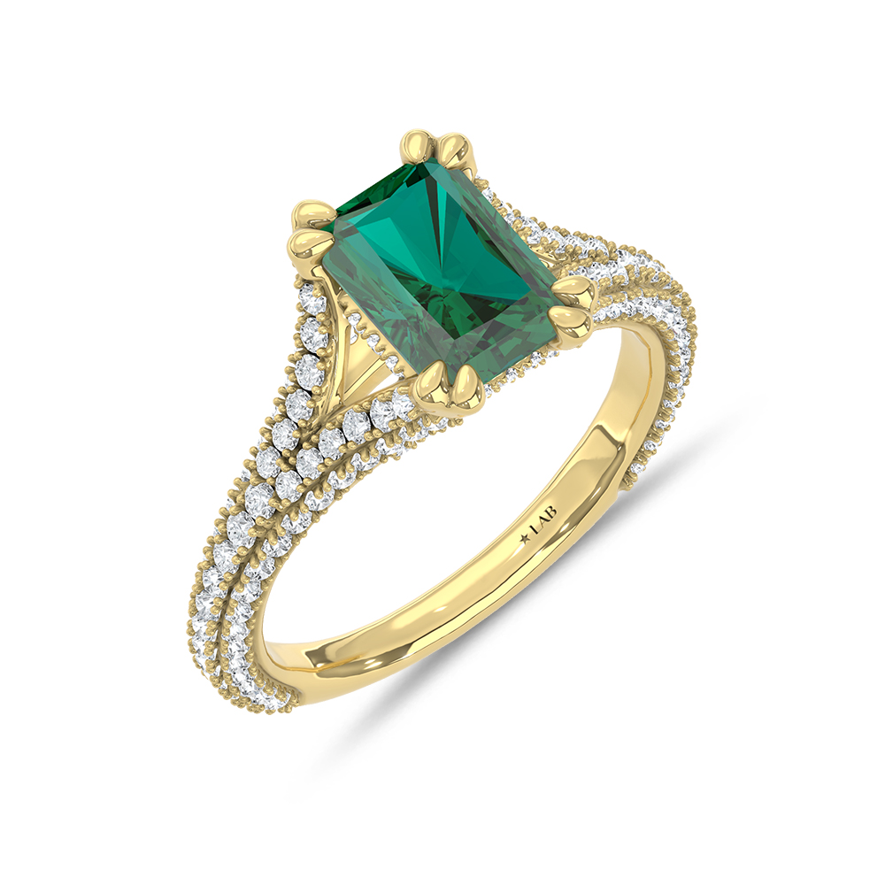 14K Yellow Gold Lab Grown Diamond 2 3/4 Ct.Tw. Green Radiant Engagement Ring (Center 2 ct)