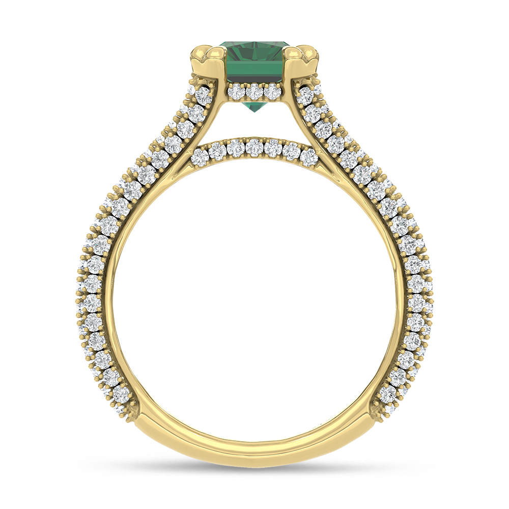 14K Yellow Gold Lab Grown Diamond 2 3/4 Ct.Tw. Green Radiant Engagement Ring (Center 2 ct)