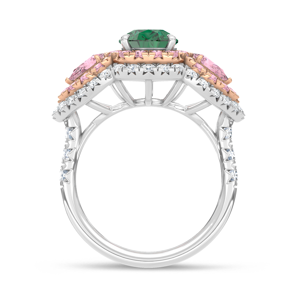 14K Three Tone Lab Grown Diamond 4 1/6 Ct.Tw. Green Pear Engagement Ring (Center 2 ct)
