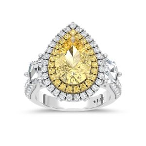14K Two Tone Gold Lab Grown Diamond 5 1/5 Ct.Tw. Yellow Pear Shape Engagement Ring (Center 3ct)
