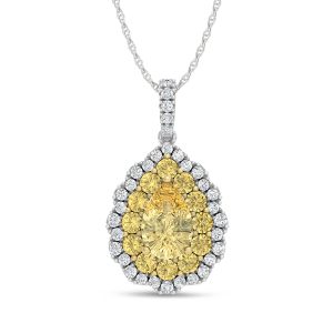 14K Two Tone Lab Grown Diamond 2 Ct.Tw. Pear Yellow Fashion Pendant