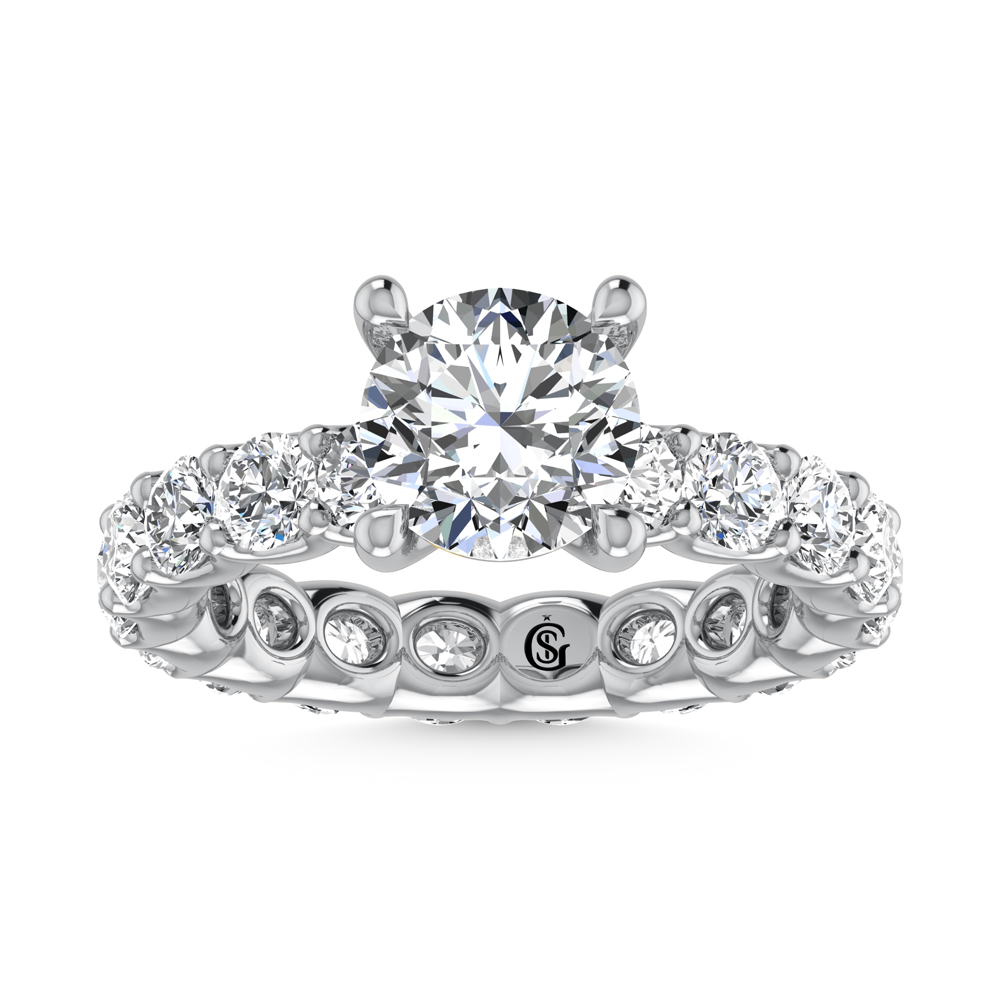 14K White Gold Lab Grown Diamond 4 5/8 Ct.Tw. Round Shape Halfway Engagement Ring ( IGI Certfied Center 2CT)