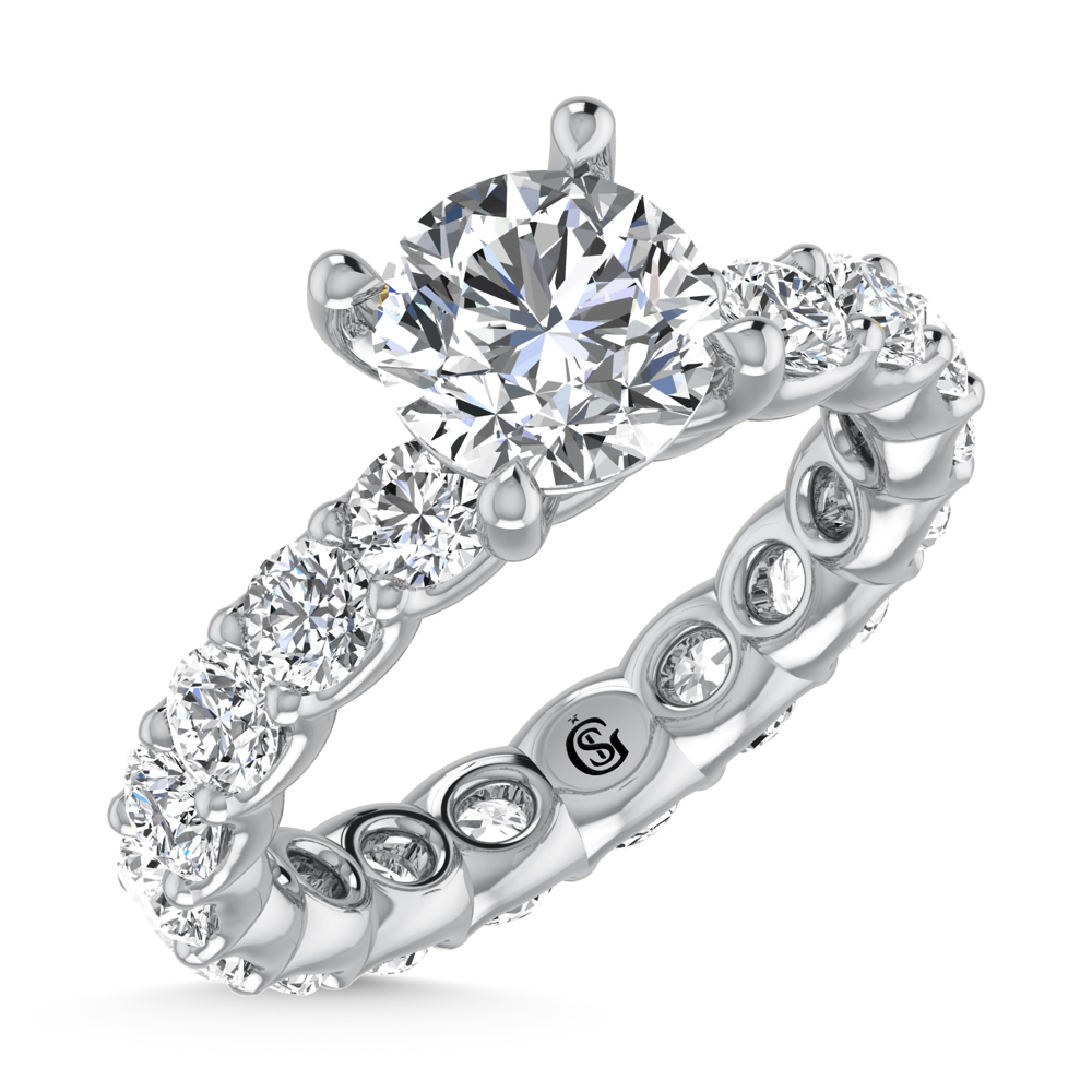 14K White Gold Lab Grown Diamond 4 5/8 Ct.Tw. Round Shape Halfway Engagement Ring ( IGI Certfied Center 2CT)