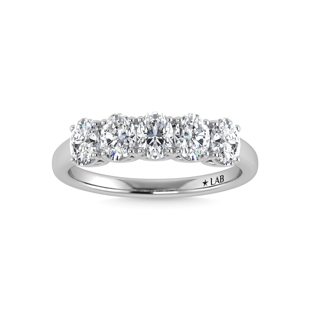 14K White Gold Lab Grown Diamond 1 1/2 Ct.Tw. Oval shape 5 Stone Wedding Bands