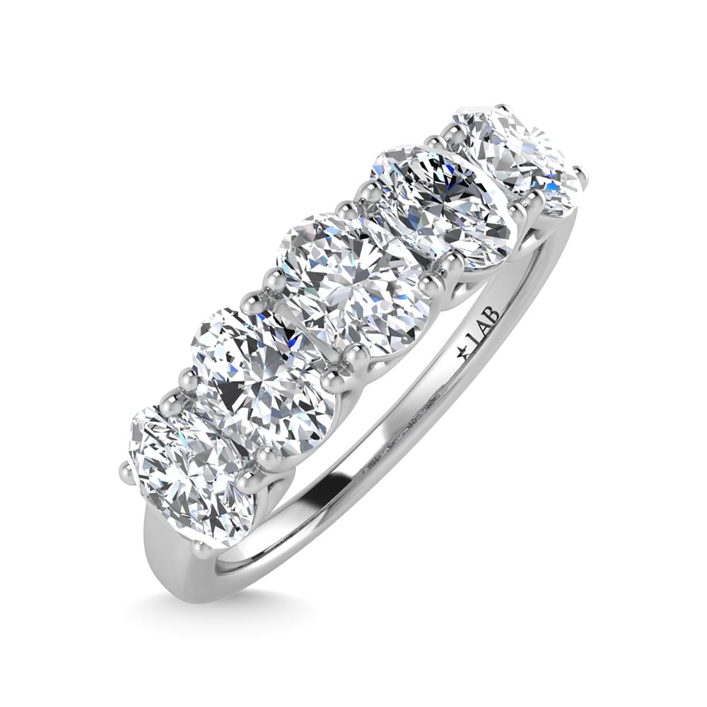 14K White Gold Lab Grown Diamond 1 1/2 Ct.Tw. Oval shape 5 Stone Wedding Bands