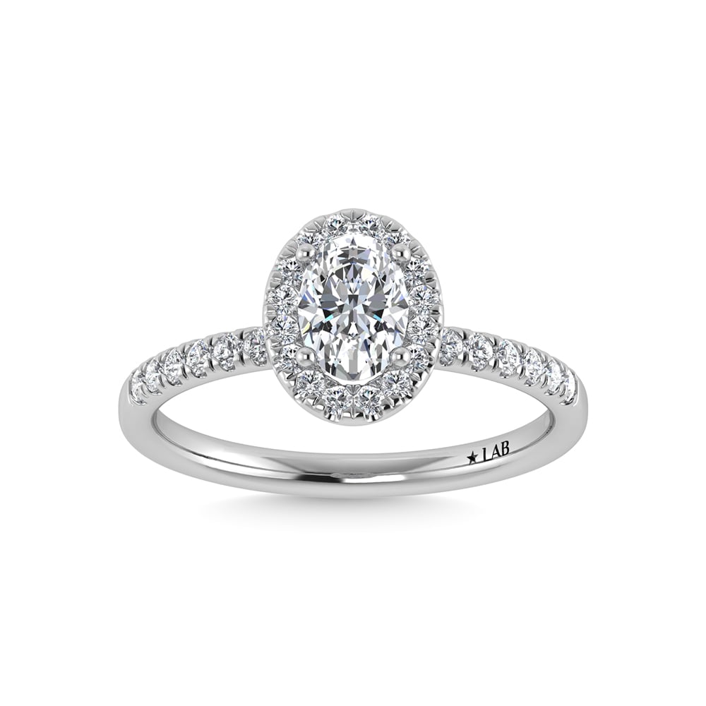 14K White Gold Lab Grown Diamond 1 Ct.Tw. Shank Oval Shape Halo Engagement Ring