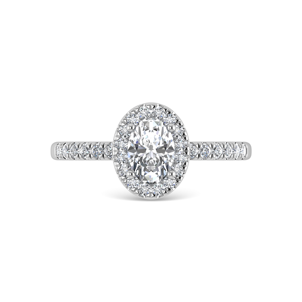 14K White Gold Lab Grown Diamond 1 Ct.Tw. Shank Oval Shape Halo Engagement Ring