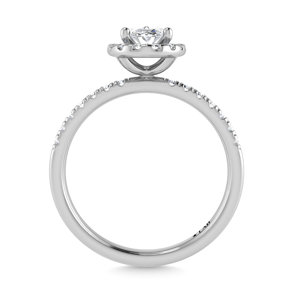 14K White Gold Lab Grown Diamond 1 Ct.Tw. Shank Oval Shape Halo Engagement Ring