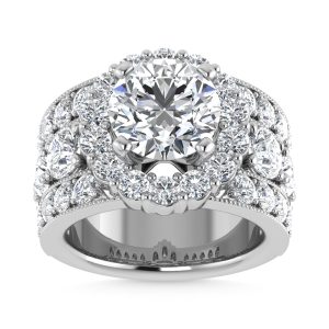 14K  White Gold Lab Grown Diamond 6 Ct.Tw.( 3 ct Center) Engagement Ring