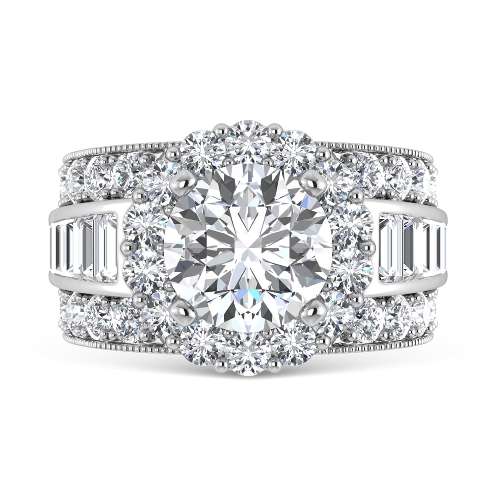 14K White Gold Lab Grown Round and Baguette Diamond 3 3/8 Ct.Tw. Engagement Ring (IGI Certfied Center 2ct)