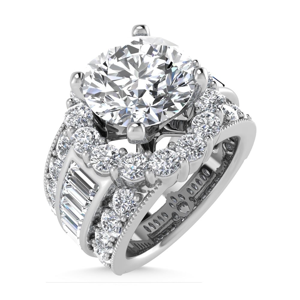 14K White Gold Lab Grown Round and Baguette Diamond 3 3/8 Ct.Tw. Engagement Ring (IGI Certfied Center 2ct)