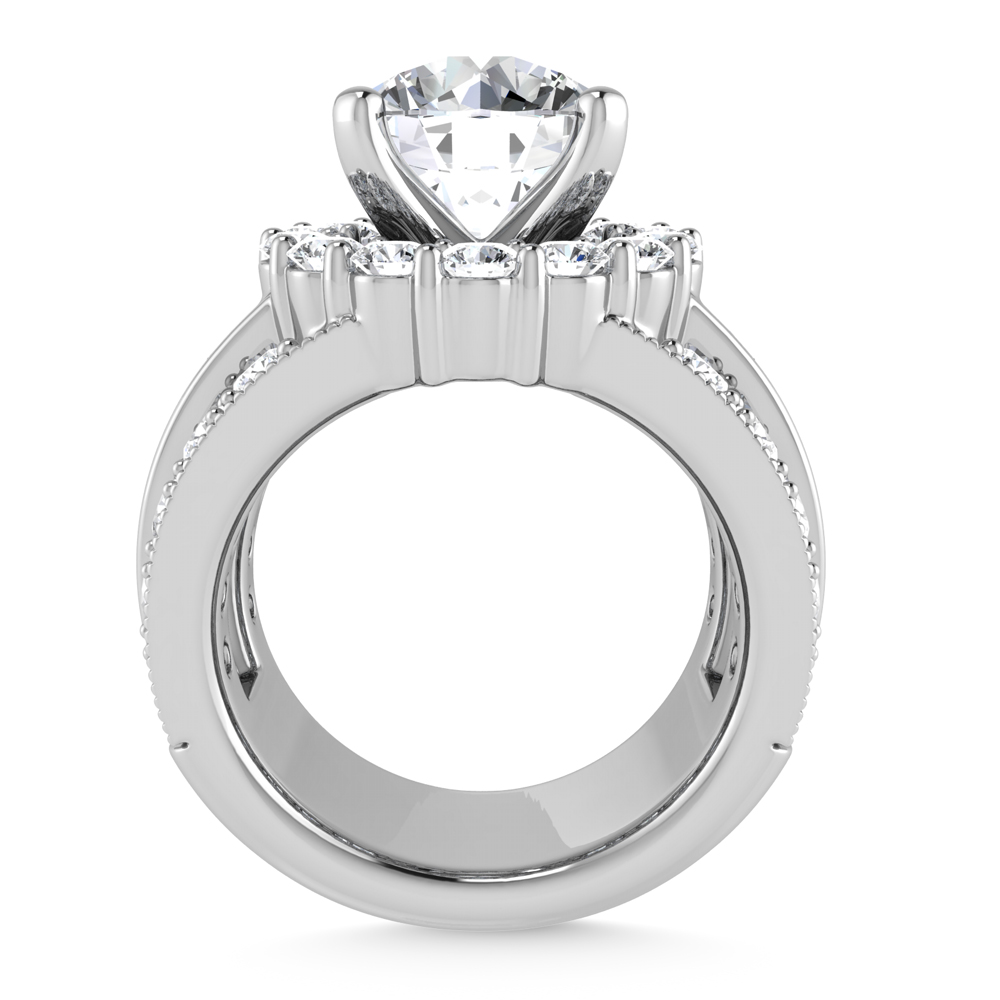14K White Gold Lab Grown Round and Baguette Diamond 3 3/8 Ct.Tw. Engagement Ring (IGI Certfied Center 2ct)