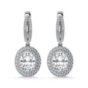14K White Gold Lab Grown Diamond 4 7/8 Ct.Tw. Oval Shape Fashion Earring (Oval Center 4 ct)