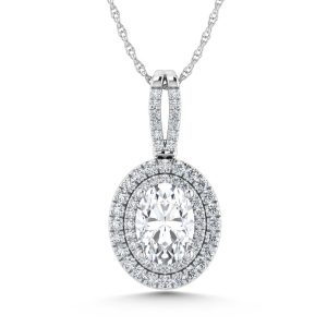 14K White Gold Lab Grown Diamond 3 3/4 Ct.Tw. Oval Shape Fashion Pendant (Oval Center 3 ct)