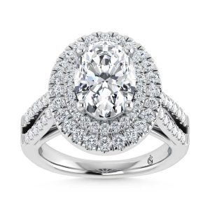 14K White Gold Lab Grown Diamond 3 7/8 Ct.Tw. Oval Shape Fashion Ring (IGI Certfied Center 3ct)