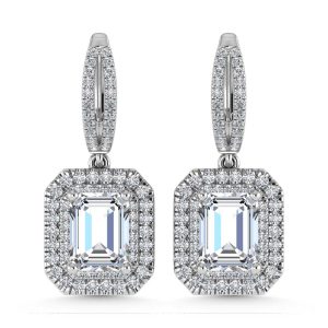 14K White Gold Lab Grown Diamond 5 Ct.Tw. Emerald Shape Fashion Earring (Emeald Center 4 ct )