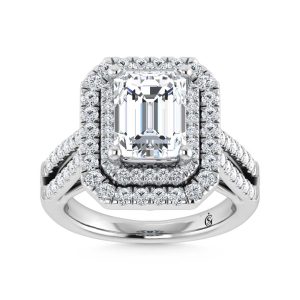 14K White Gold Lab Grown Diamond 4 Ct.Tw. Emerald Shape Fashion Ring (IGI Certfied Center 3ct)