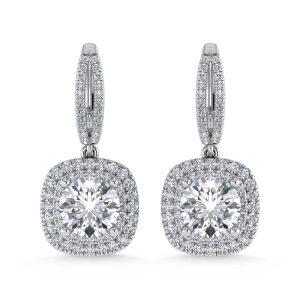 14K White Gold Lab Grown Diamond 4 3/4 Ct.Tw. Round Shape Fashion Earring (Round Center 4 ct)