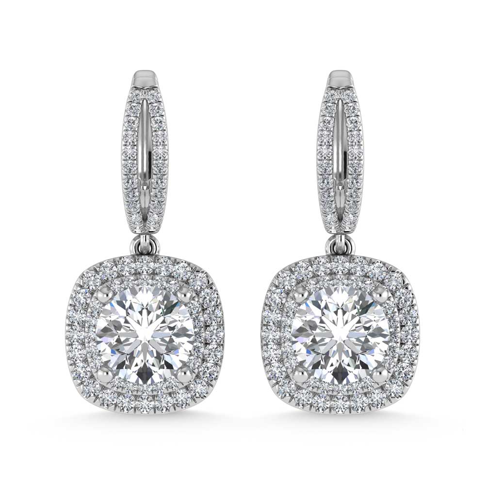 14K White Gold Lab Grown Diamond 4 3/4 Ct.Tw. Round Shape Fashion Earring (Round Center 4 ct)