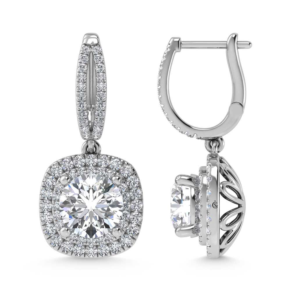 14K White Gold Lab Grown Diamond 4 3/4 Ct.Tw. Round Shape Fashion Earring (Round Center 4 ct)