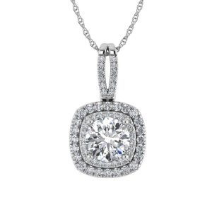 14K White Gold Lab Grown Diamond 3 3/4 Ct.Tw. Round Shape Fashion Pendant (Round Center 3 ct)