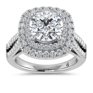 14K White Gold Lab Grown Diamond 3 7/8 Ct.Tw. Round Shape Fashion Ring (IGI Certfied Round Center 3 ct)