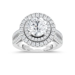 14K White Gold Lab Grown Diamond 3 7/8 Ct.Tw. Round Shape Fashion Ring (IGI Certfied Center 3ct)