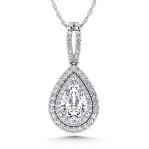 14K White Gold Lab Grown Diamond 3 3/4 Ct.Tw. Pear Shape Fashion Pendant (Pear Center 3 ct)